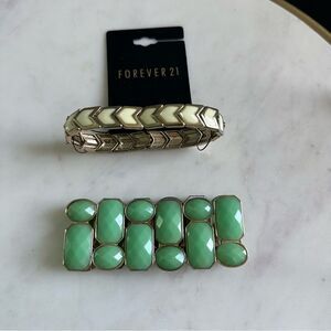 Bundle (2) Acrylic Jeweled Link Bracelets in Turquoise and Creme